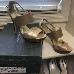 Via Spiga Gold Beige High Heel Sandals 7